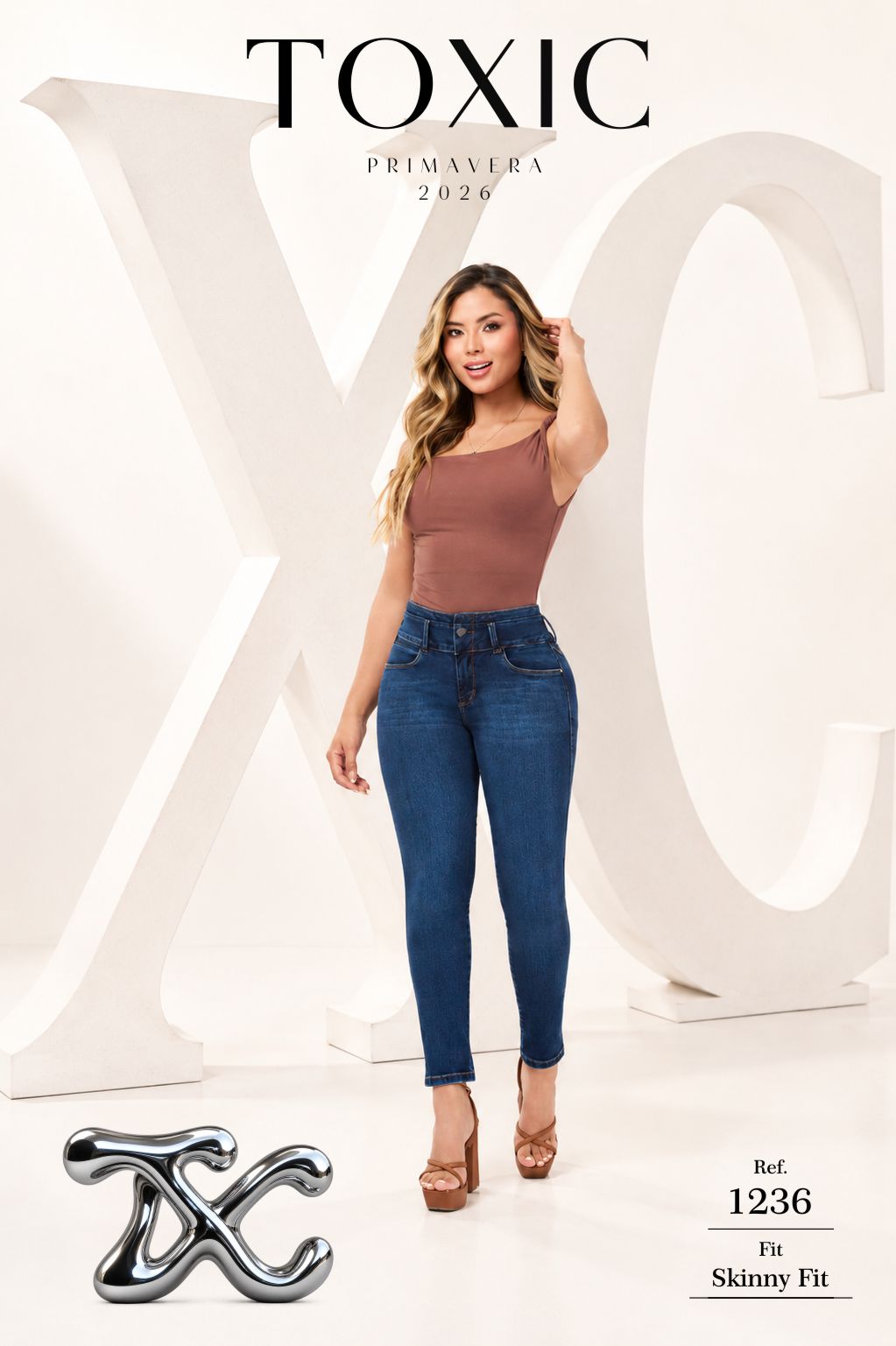 Jean Skinny Tiro Alto Azul Oscuro con Pretina Anatómica | TOXIC JEANS Ref. 1236