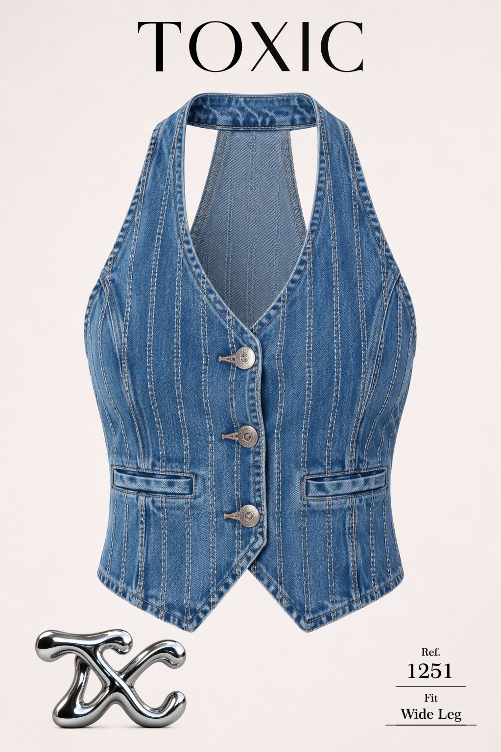 Jean Wide Leg Tiro Alto Azul con Rayas Verticales | TOXIC JEANS Ref. 1251
