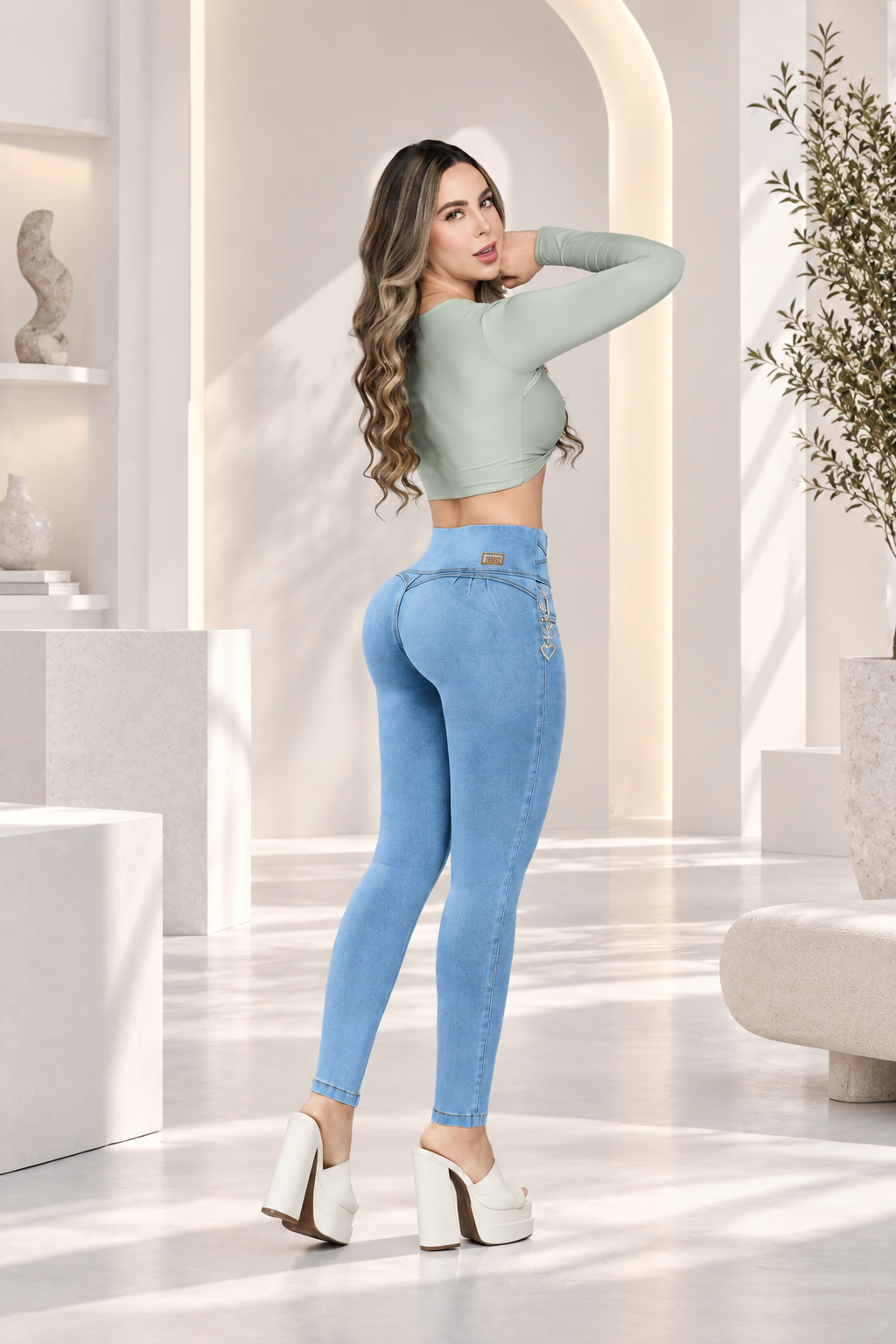 Jean Skinny Tiro Alto Azul Claro con Pretina Ancha y Cadena | TOXIC JEANS 1269
