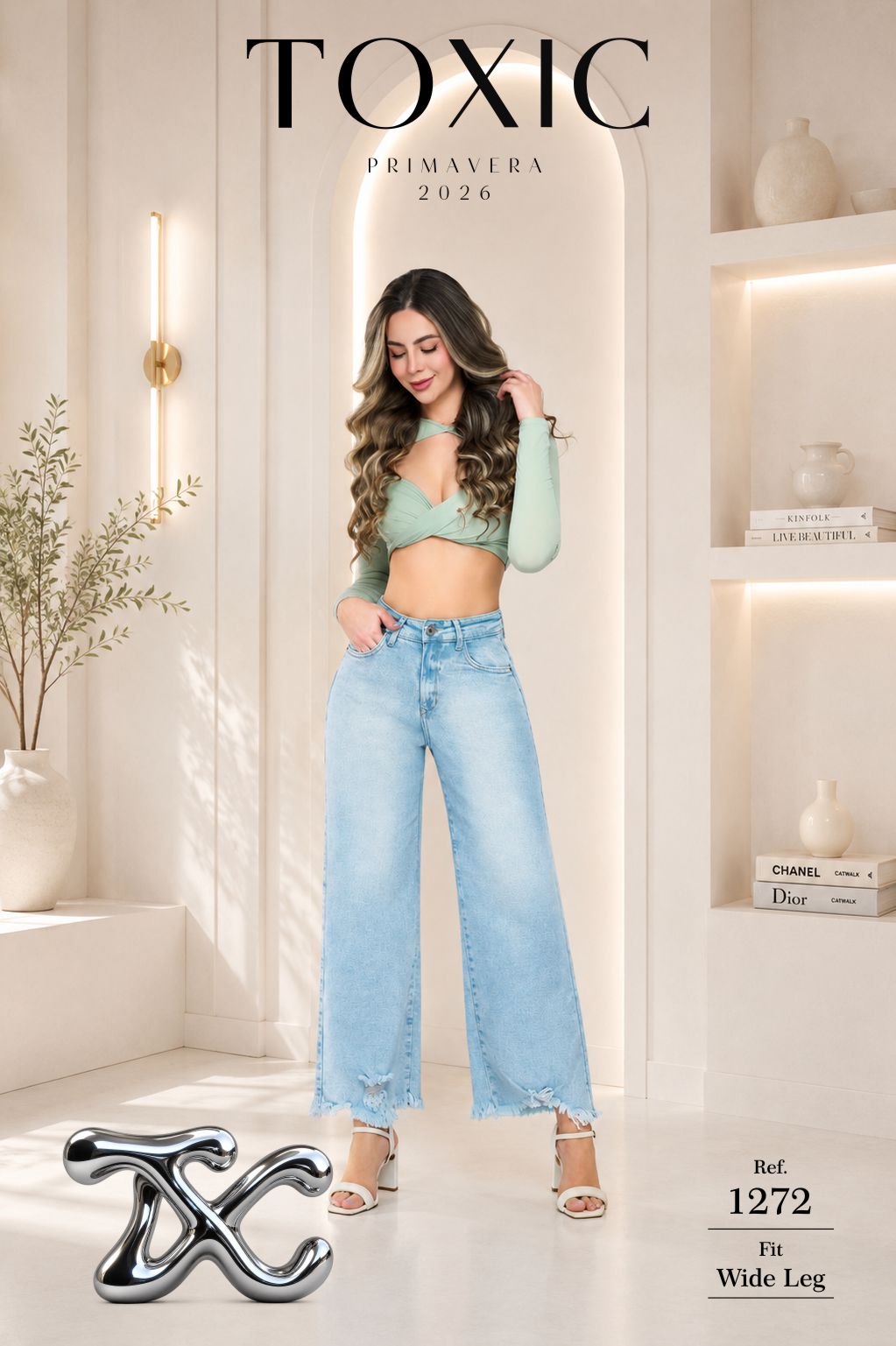 Jean Wide Leg Tiro Alto Azul Claro con Bota Desflecada | TOXIC JEANS Ref. 1272