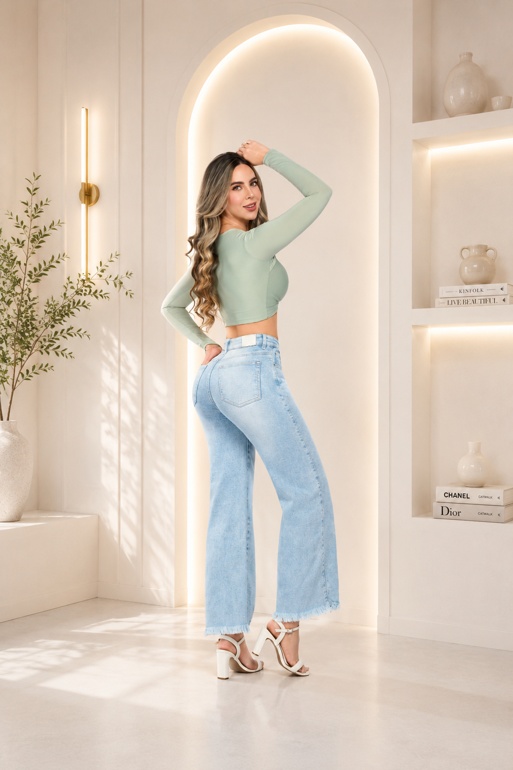 Jean Wide Leg Tiro Alto Azul Claro con Bota Desflecada | TOXIC JEANS Ref. 1272