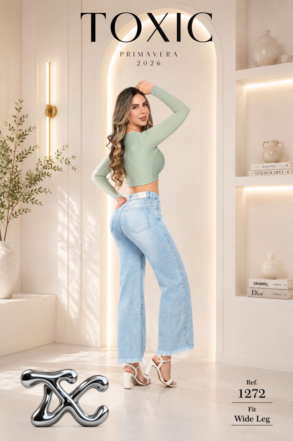 Jean Wide Leg Tiro Alto Azul Claro con Bota Desflecada | TOXIC JEANS Ref. 1272